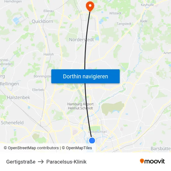 Gertigstraße to Paracelsus-Klinik map