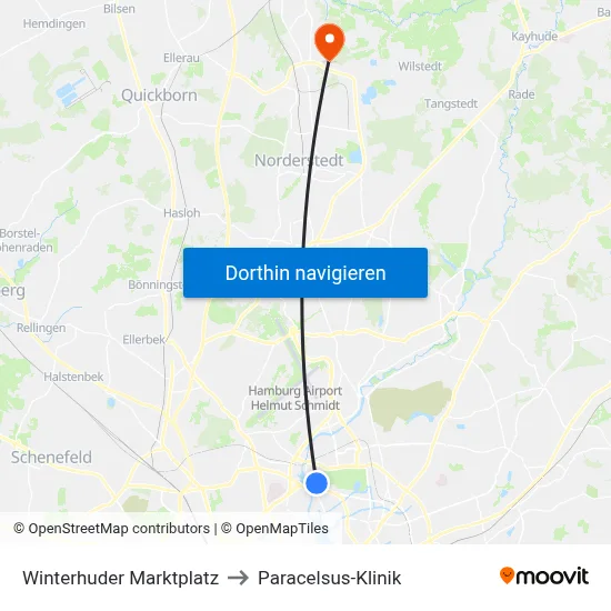 Winterhuder Marktplatz to Paracelsus-Klinik map