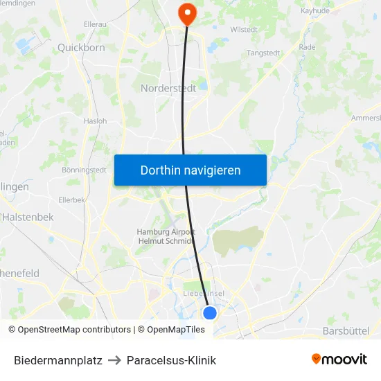 Biedermannplatz to Paracelsus-Klinik map