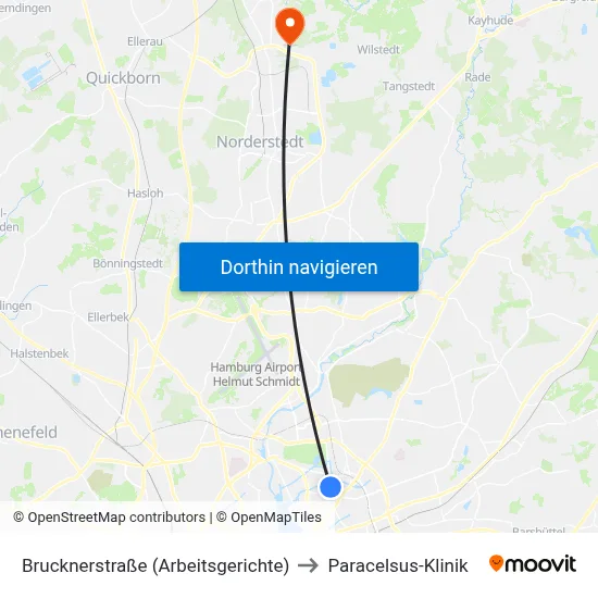 Brucknerstraße (Arbeitsgerichte) to Paracelsus-Klinik map