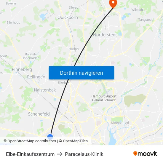 Elbe-Einkaufszentrum to Paracelsus-Klinik map