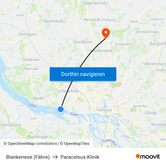 Blankenese (Fähre) to Paracelsus-Klinik map