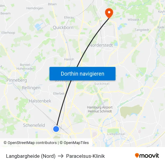 Langbargheide (Nord) to Paracelsus-Klinik map