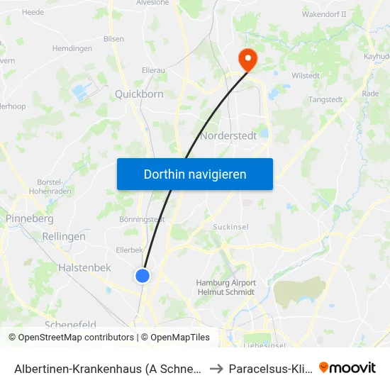 Albertinen-Krankenhaus (A Schnelsen) to Paracelsus-Klinik map