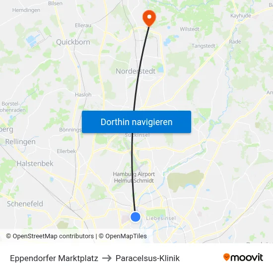 Eppendorfer Marktplatz to Paracelsus-Klinik map