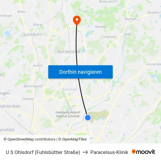 U S Ohlsdorf (Fuhlsbüttler Straße) to Paracelsus-Klinik map