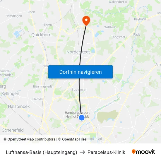 Lufthansa-Basis (Haupteingang) to Paracelsus-Klinik map