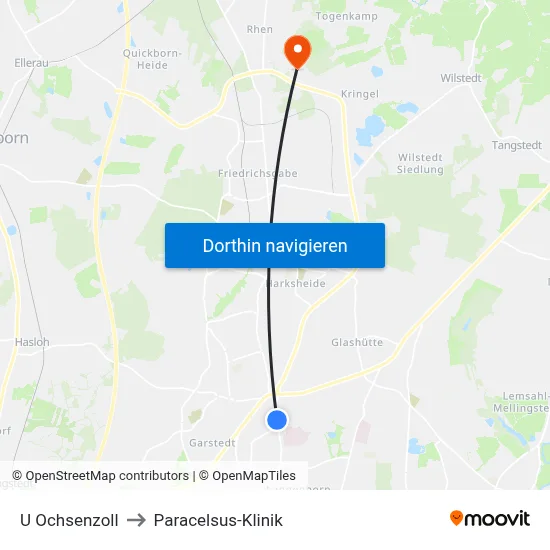 U Ochsenzoll to Paracelsus-Klinik map