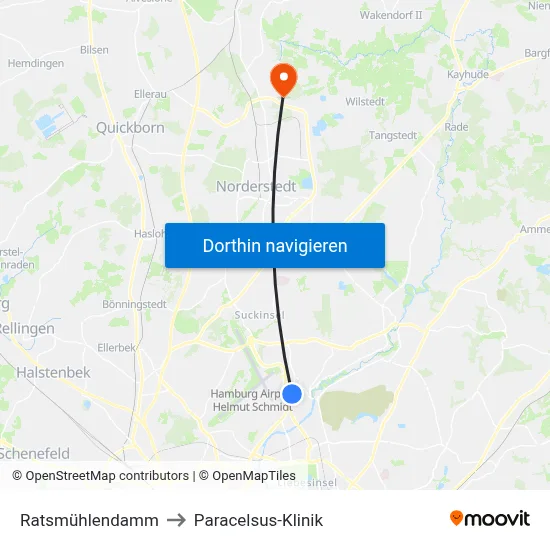 Ratsmühlendamm to Paracelsus-Klinik map