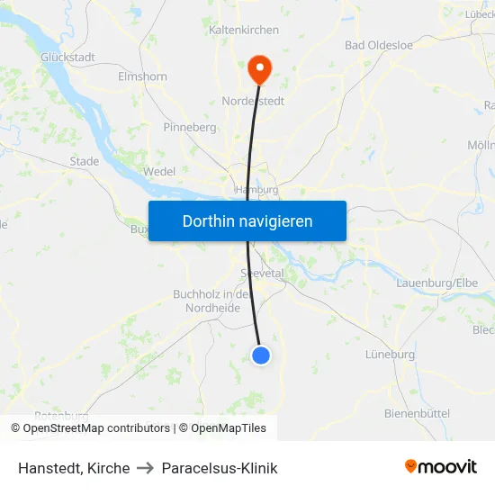 Hanstedt, Kirche to Paracelsus-Klinik map