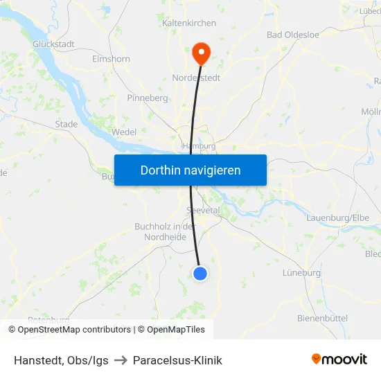 Hanstedt, Obs/Igs to Paracelsus-Klinik map