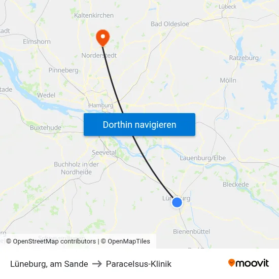 Lüneburg, am Sande to Paracelsus-Klinik map