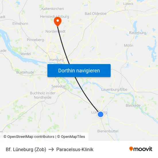 Bf. Lüneburg (Zob) to Paracelsus-Klinik map