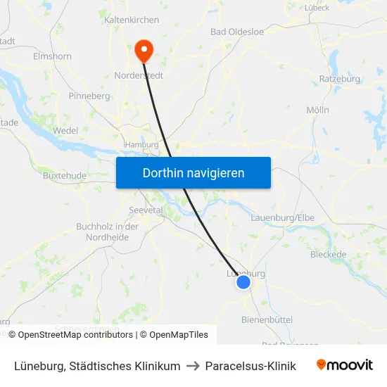 Lüneburg, Städtisches Klinikum to Paracelsus-Klinik map