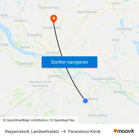 Reppenstedt, Landwehrplatz to Paracelsus-Klinik map