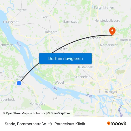 Stade, Pommernstraße to Paracelsus-Klinik map