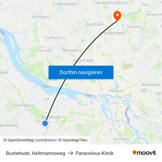 Buxtehude, Heitmannsweg to Paracelsus-Klinik map
