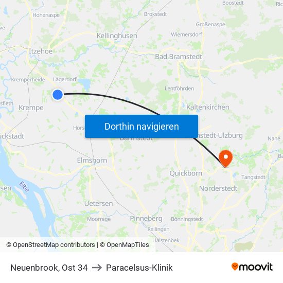 Neuenbrook, Ost 34 to Paracelsus-Klinik map