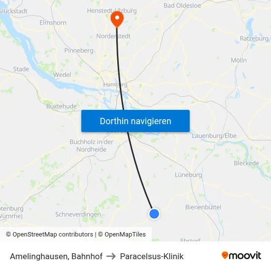 Amelinghausen, Bahnhof to Paracelsus-Klinik map