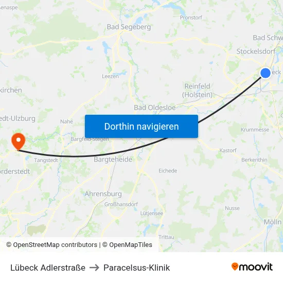 Lübeck Adlerstraße to Paracelsus-Klinik map