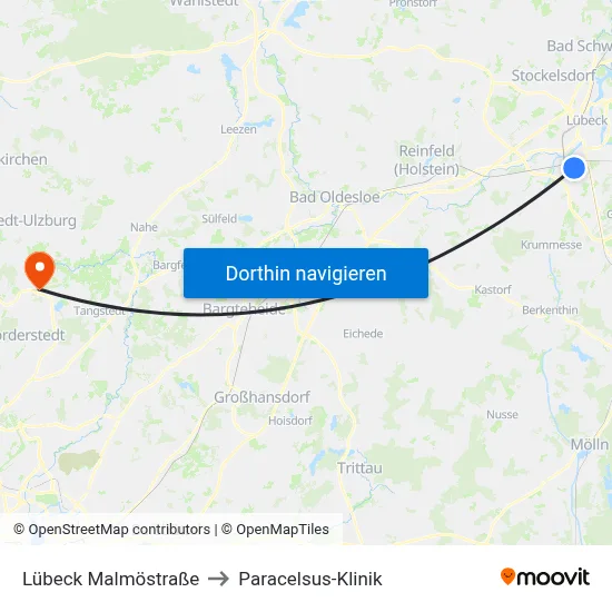 Lübeck Malmöstraße to Paracelsus-Klinik map