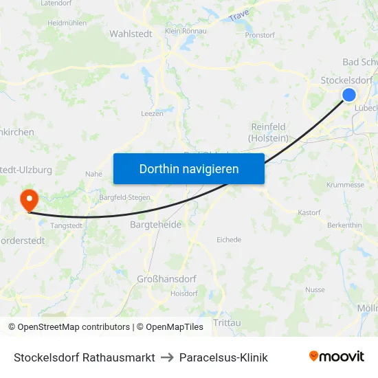 Stockelsdorf Rathausmarkt to Paracelsus-Klinik map