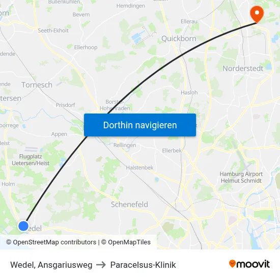 Wedel, Ansgariusweg to Paracelsus-Klinik map