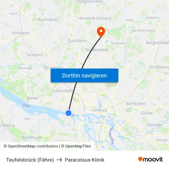 Teufelsbrück (Fähre) to Paracelsus-Klinik map