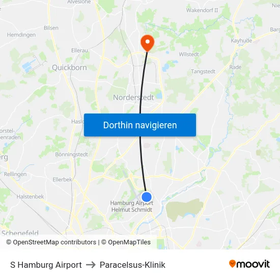 S Hamburg Airport to Paracelsus-Klinik map