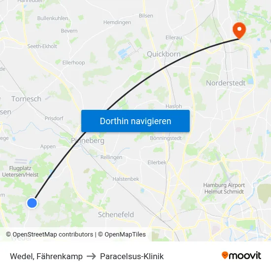 Wedel, Fährenkamp to Paracelsus-Klinik map