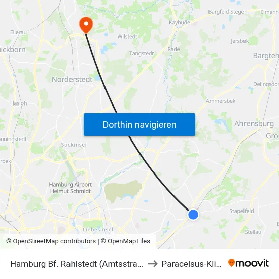 Hamburg Bf. Rahlstedt (Amtsstraße) to Paracelsus-Klinik map