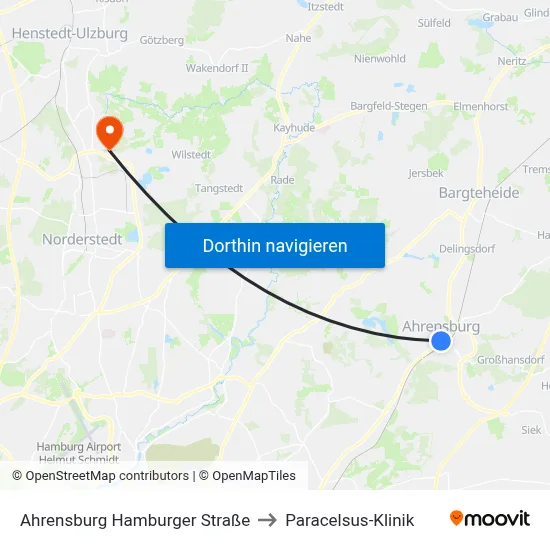 Ahrensburg Hamburger Straße to Paracelsus-Klinik map
