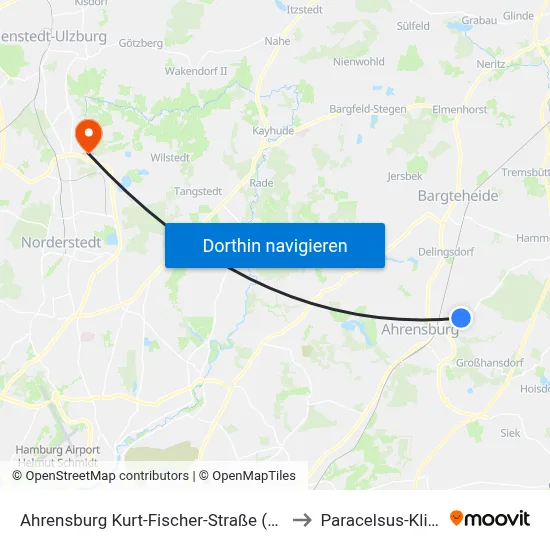 Ahrensburg Kurt-Fischer-Straße (Süd) to Paracelsus-Klinik map
