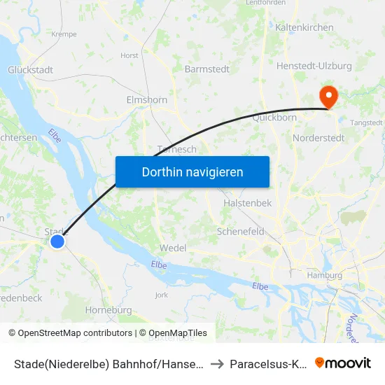 Stade(Niederelbe) Bahnhof/Hansebrücke to Paracelsus-Klinik map