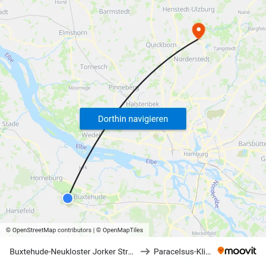 Buxtehude-Neukloster Jorker Straße to Paracelsus-Klinik map