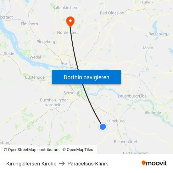 Kirchgellersen Kirche to Paracelsus-Klinik map