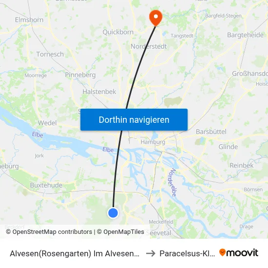 Alvesen(Rosengarten) Im Alvesener Dorf to Paracelsus-Klinik map