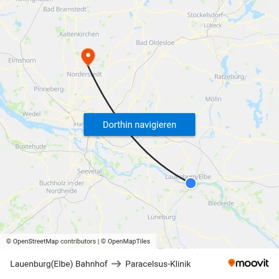 Lauenburg(Elbe) Bahnhof to Paracelsus-Klinik map