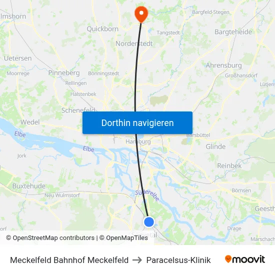 Meckelfeld Bahnhof Meckelfeld to Paracelsus-Klinik map