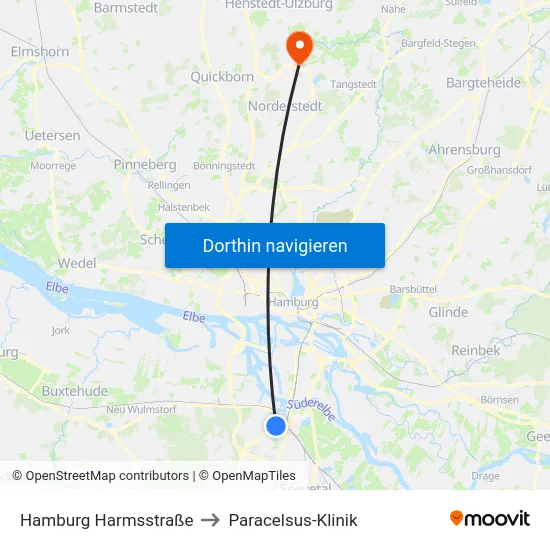 Hamburg Harmsstraße to Paracelsus-Klinik map