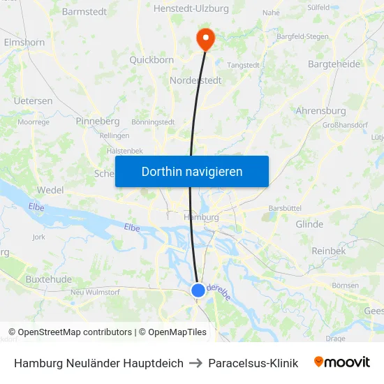 Hamburg Neuländer Hauptdeich to Paracelsus-Klinik map