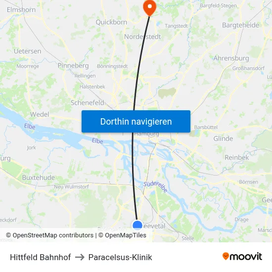 Hittfeld Bahnhof to Paracelsus-Klinik map
