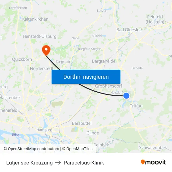 Lütjensee Kreuzung to Paracelsus-Klinik map