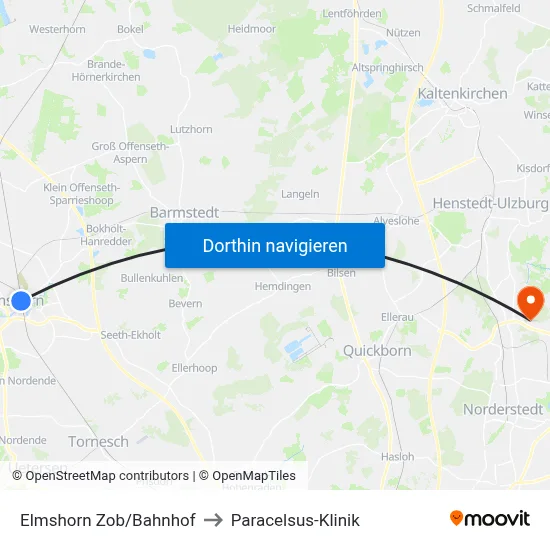 Elmshorn Zob/Bahnhof to Paracelsus-Klinik map