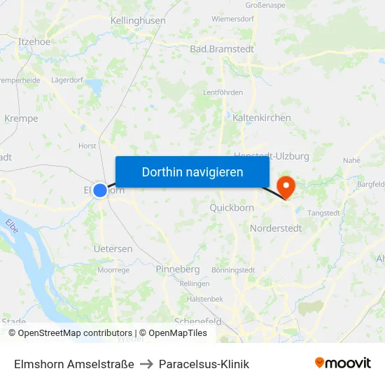 Elmshorn Amselstraße to Paracelsus-Klinik map