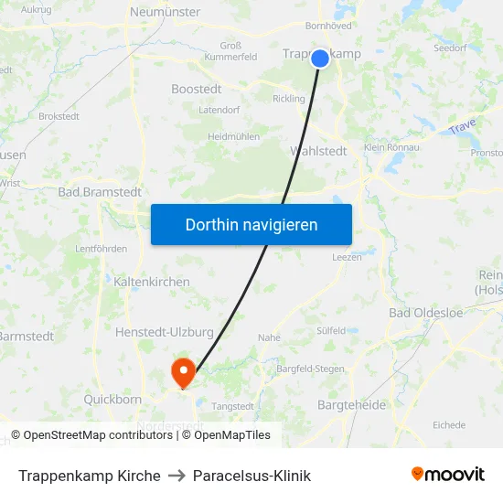 Trappenkamp Kirche to Paracelsus-Klinik map