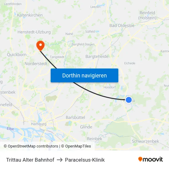 Trittau Alter Bahnhof to Paracelsus-Klinik map