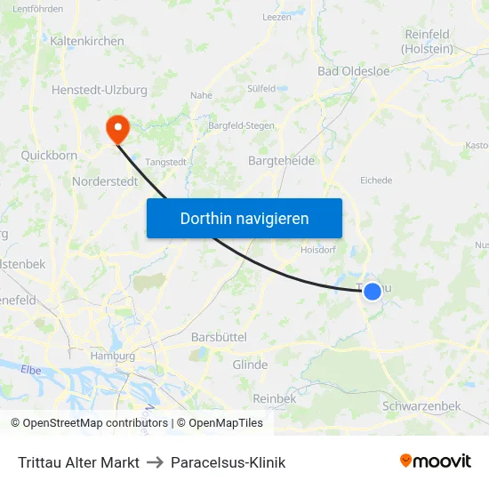 Trittau Alter Markt to Paracelsus-Klinik map