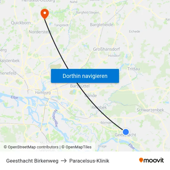 Geesthacht Birkenweg to Paracelsus-Klinik map