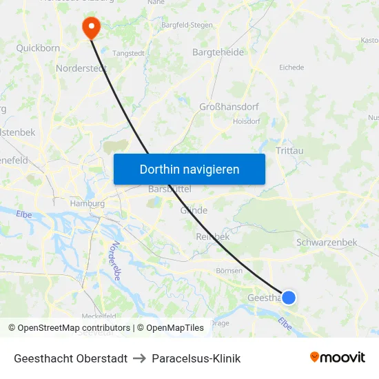 Geesthacht Oberstadt to Paracelsus-Klinik map
